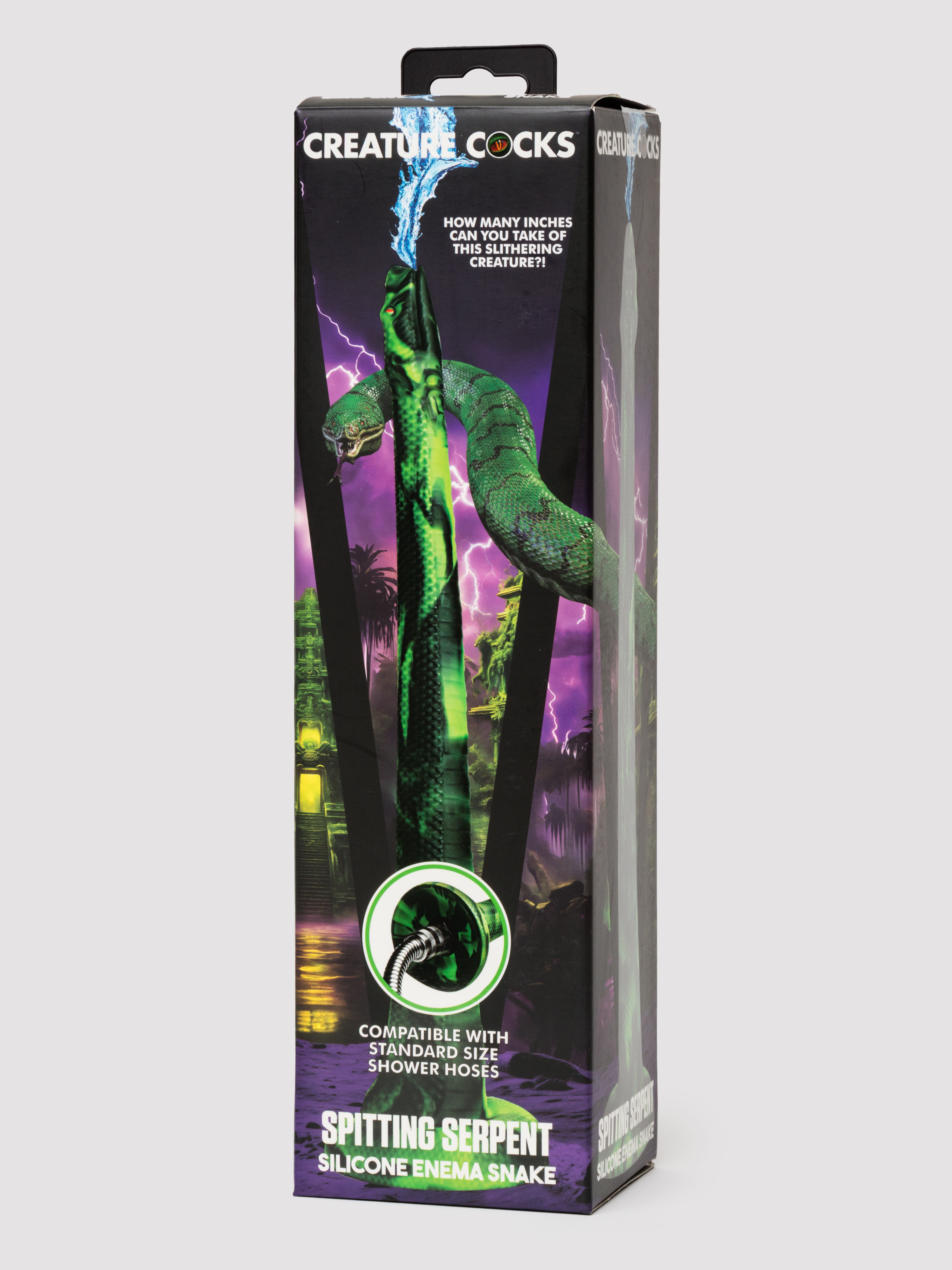 Creature Cocks Spitting Serpent Silicone Enema Snake, Green, hi-res