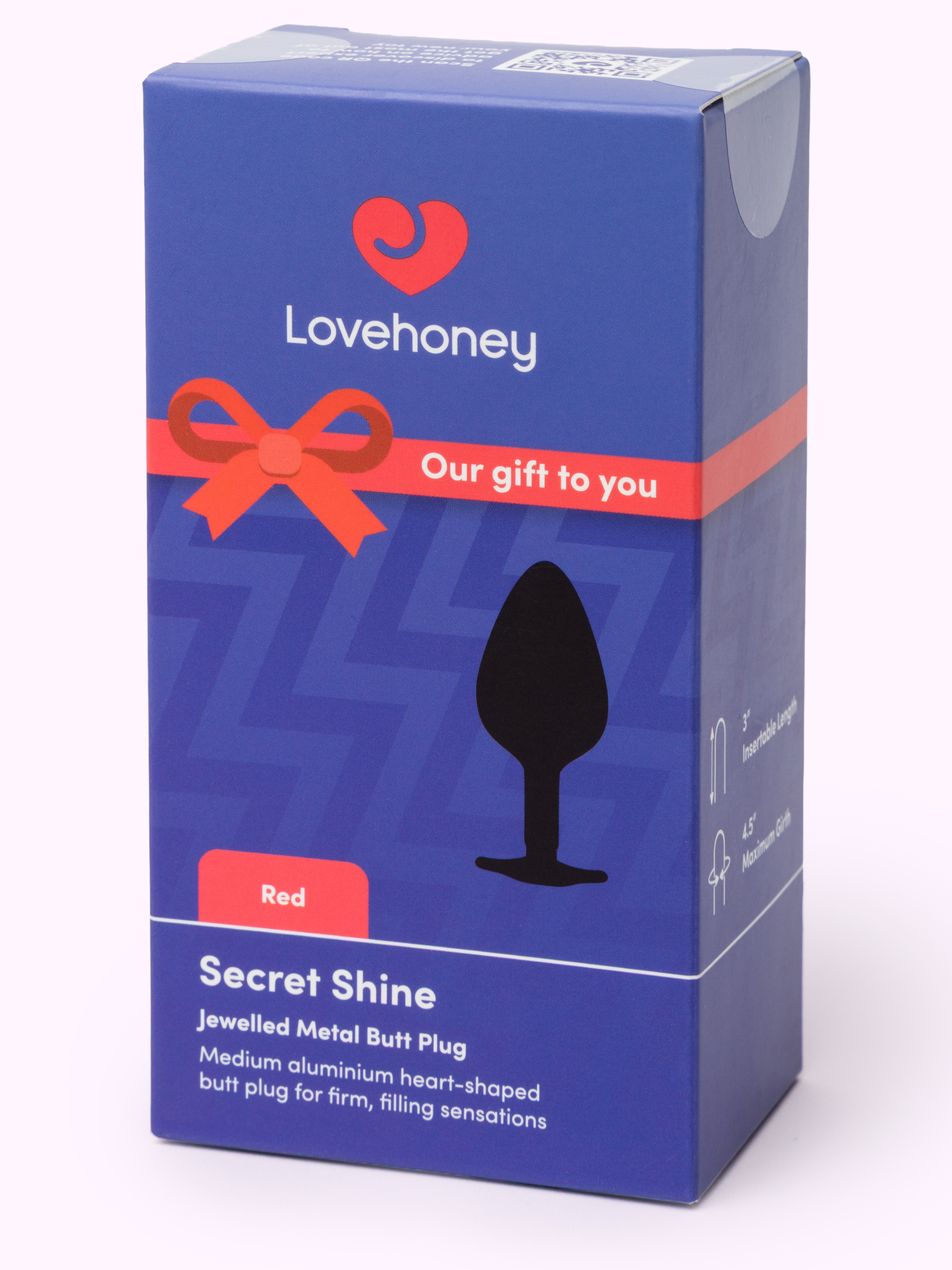 Lovehoney Secret Shine Jewelled Metal Medium Butt Plug 3 Inch, Red, hi-res