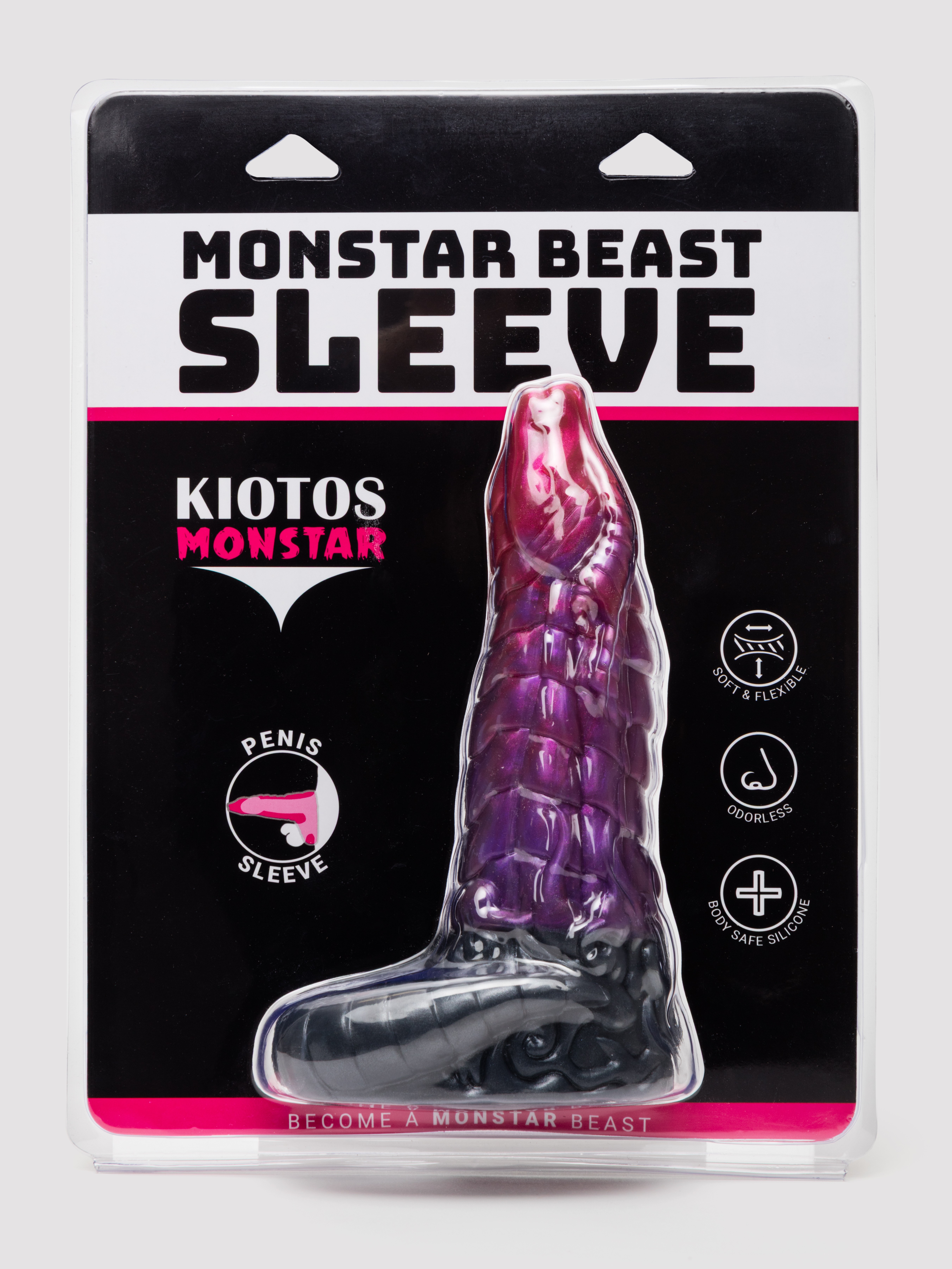 Kiotos Monstar Fantasy Full Length Silicone Textured Penis Sleeve with Ball Loop, Purple, hi-res