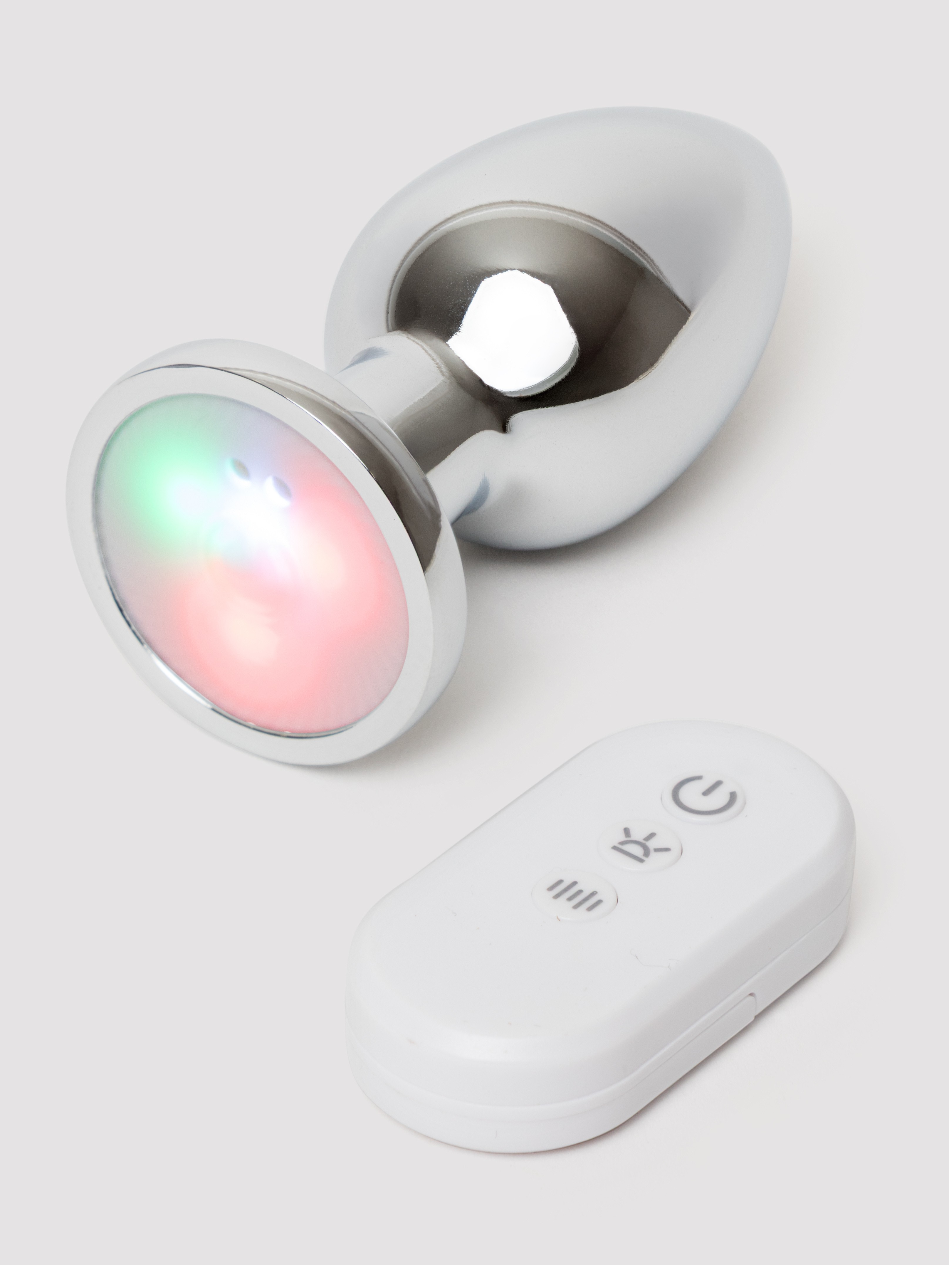 LED Vibrating Aluminium Remote Control Medium Butt Plug, Silver, hi-res