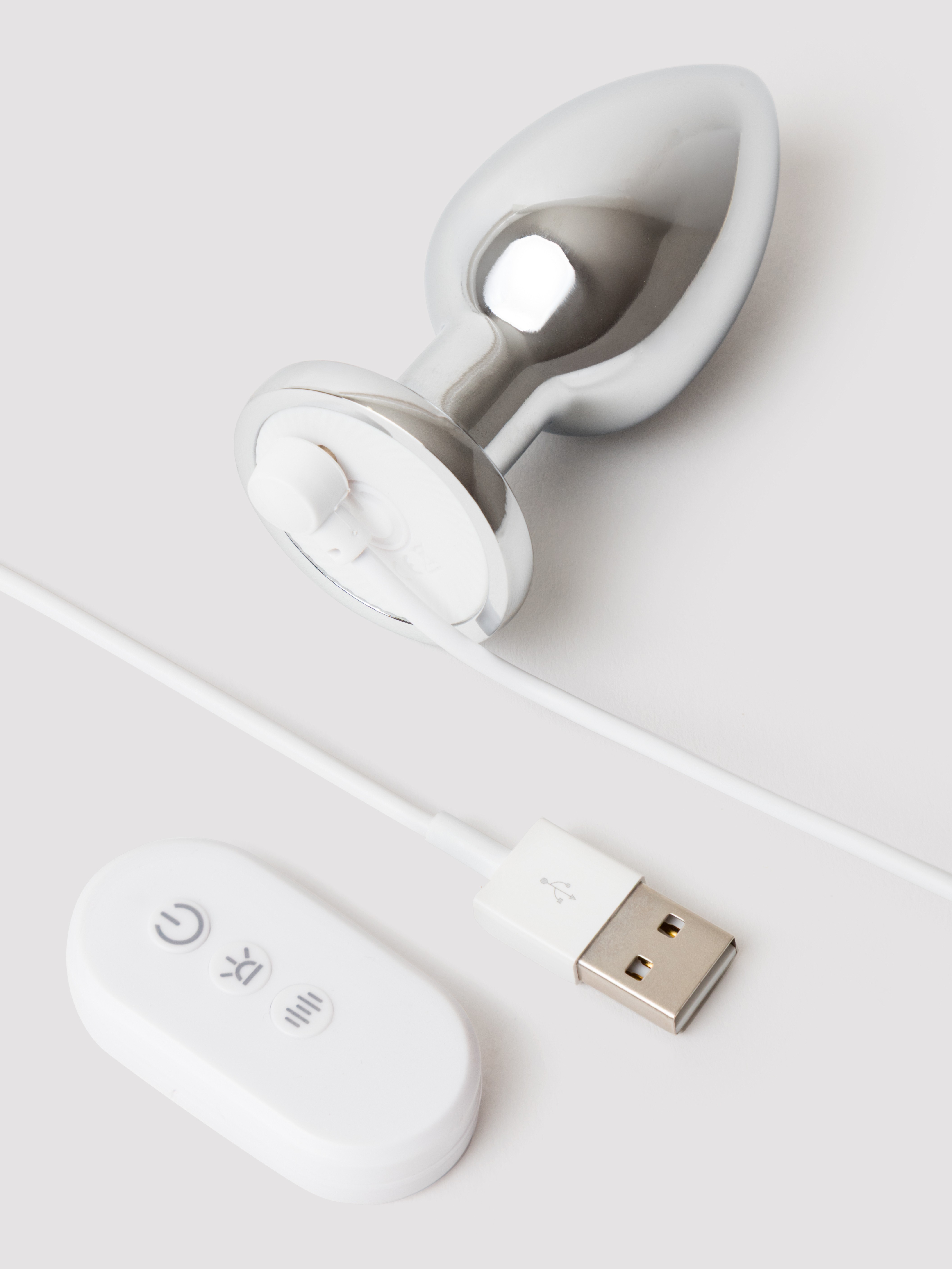 LED Vibrating Aluminium Remote Control Medium Butt Plug, Silver, hi-res