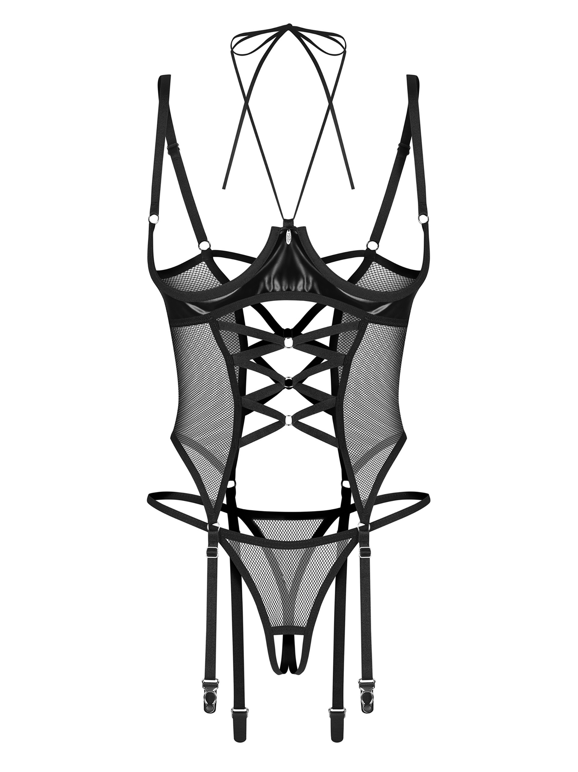 Obsessive Dominna Corset & Crotchless Thong Set, Black, hi-res