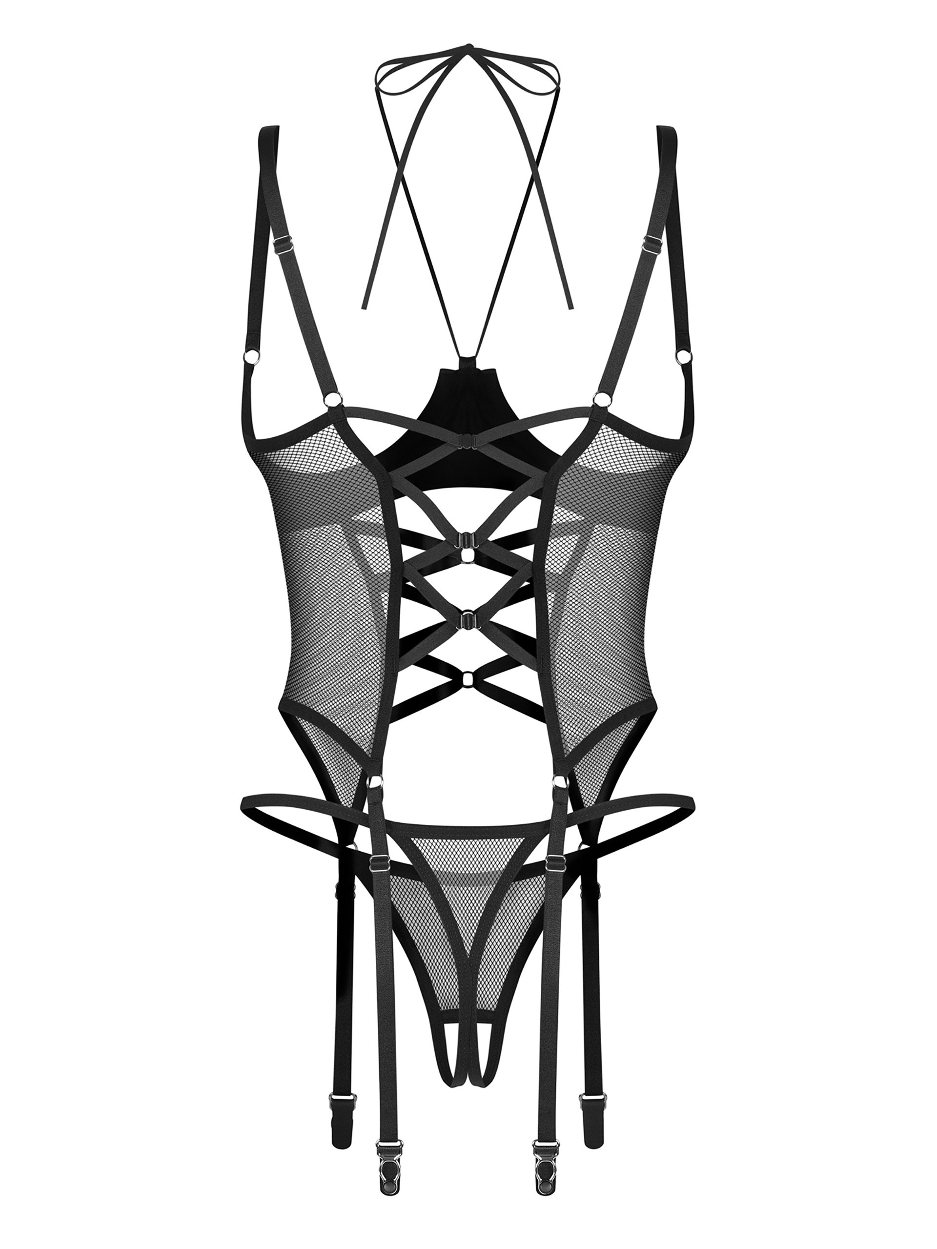 Obsessive Dominna Corset & Crotchless Thong Set, Black, hi-res