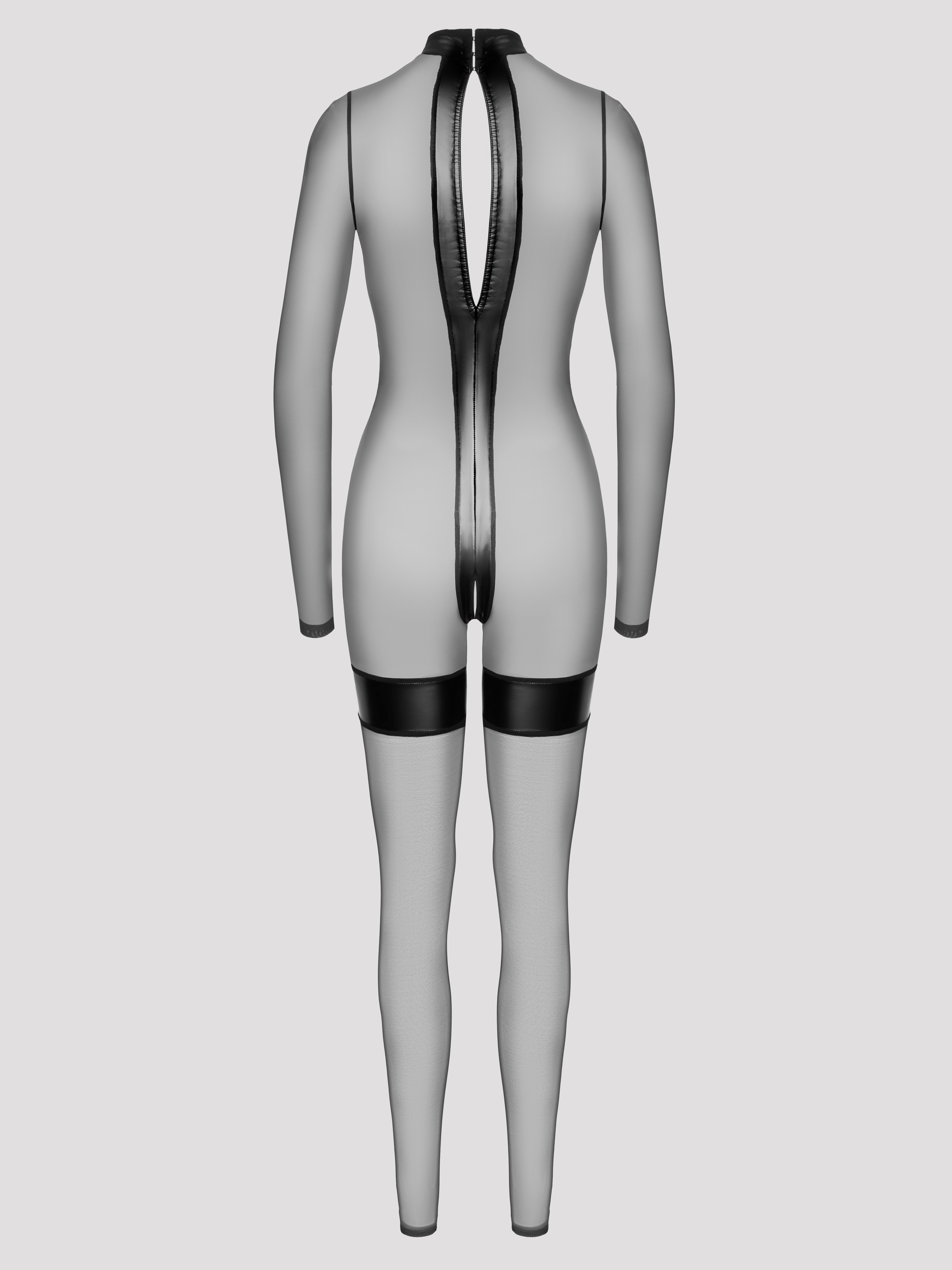 Noir Handmade Wetlook Crotchless Catsuit, Black, hi-res