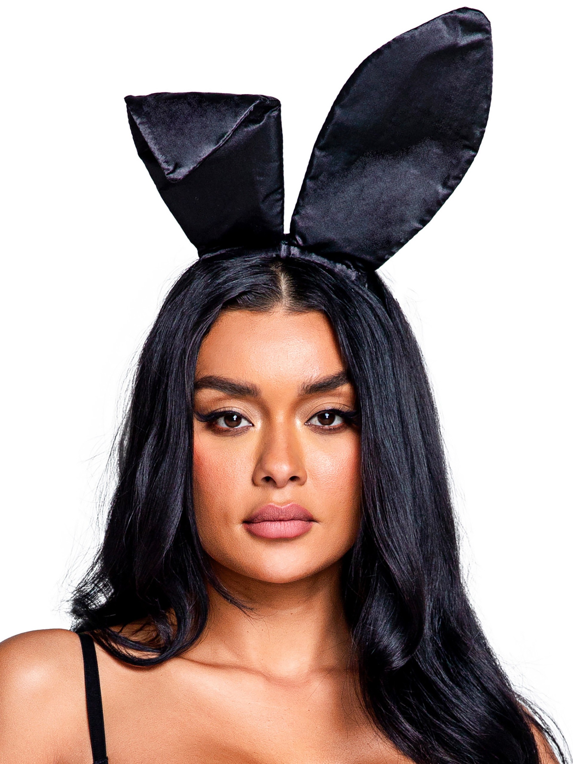 Playboy Black Satin Bunny Ears, Black, hi-res