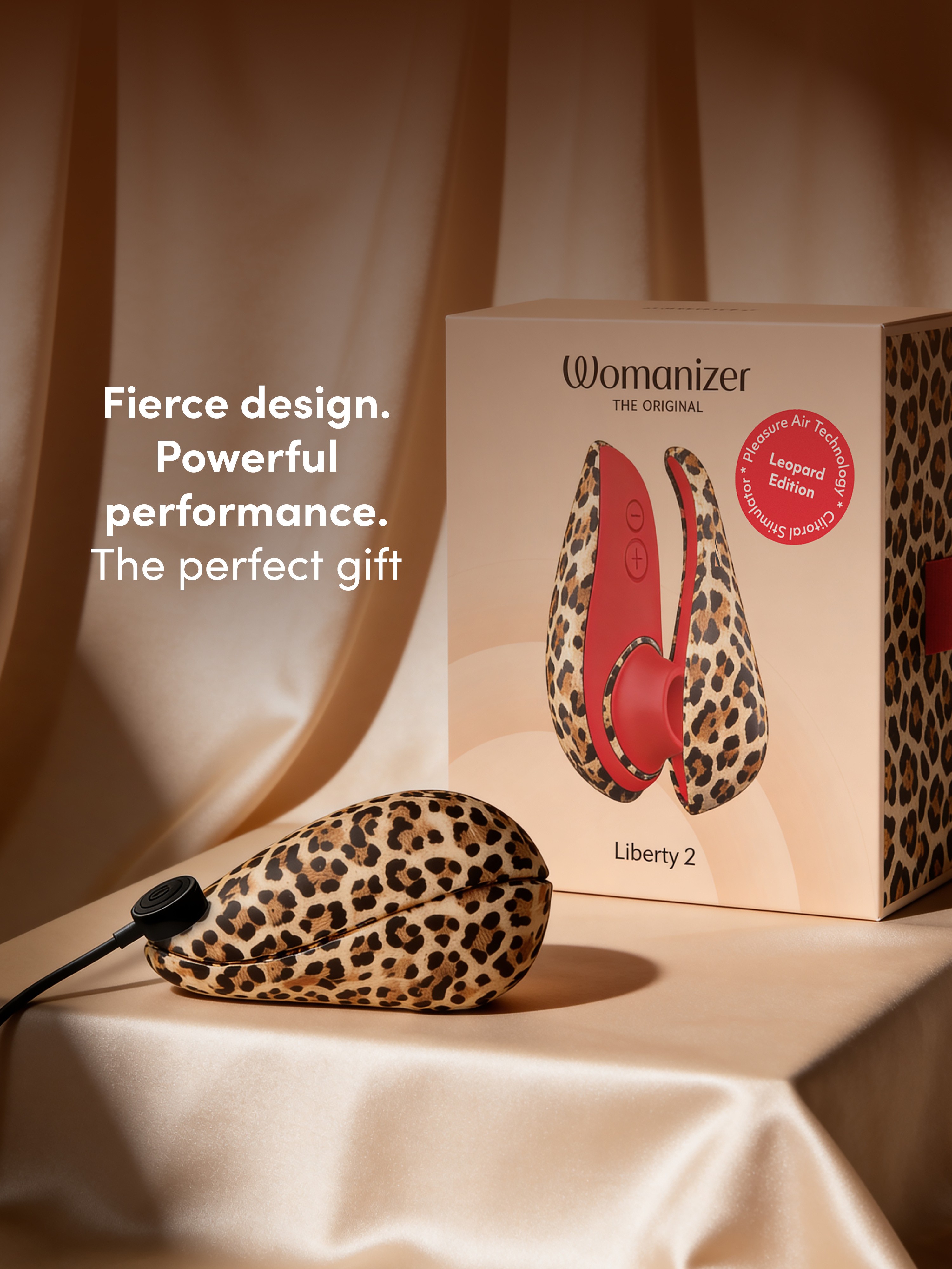 Womanizer Liberty 2 Leopard Print Travel Clitoral Suction Stimulator, Brown, hi-res