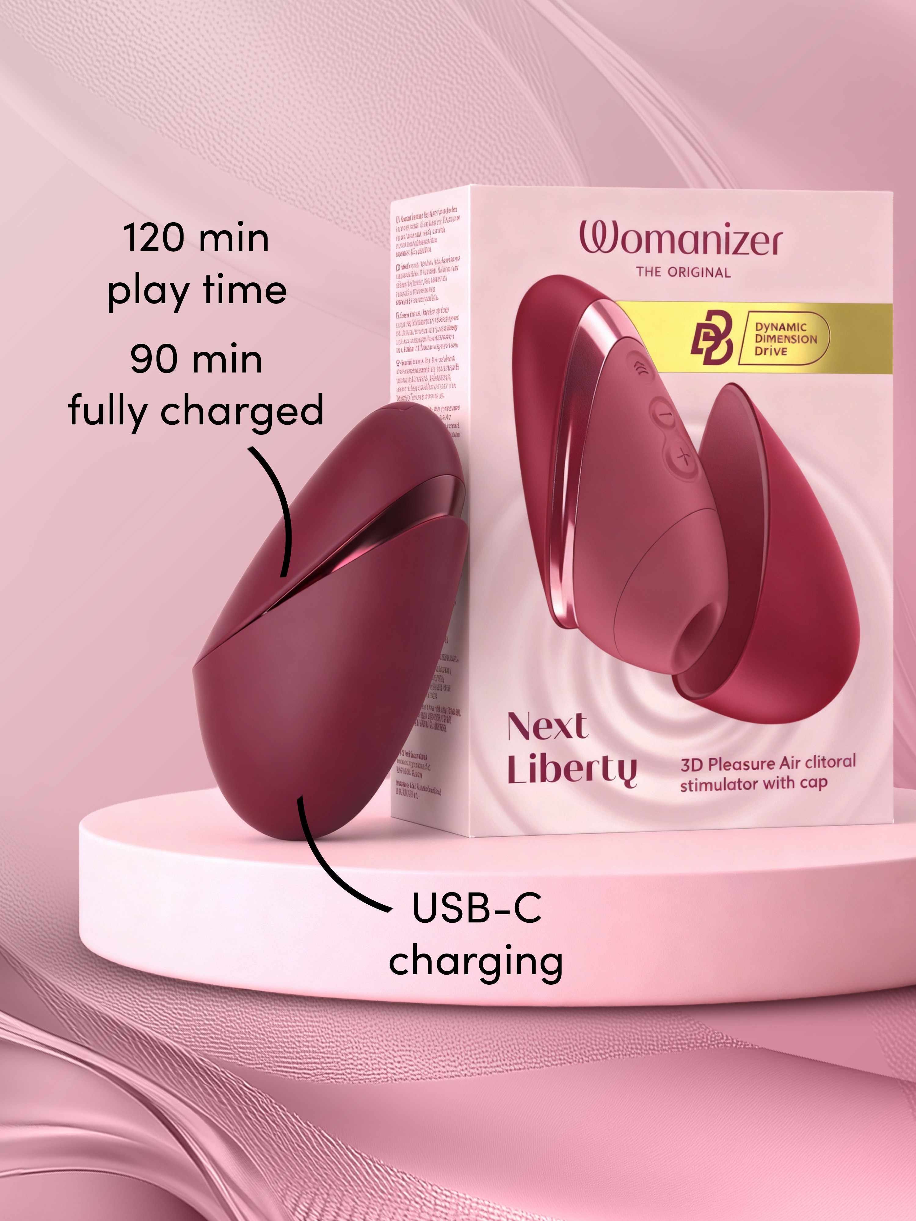 Womanizer Next Liberty Bordeaux Clitoral Suction Stimulator, Red, hi-res