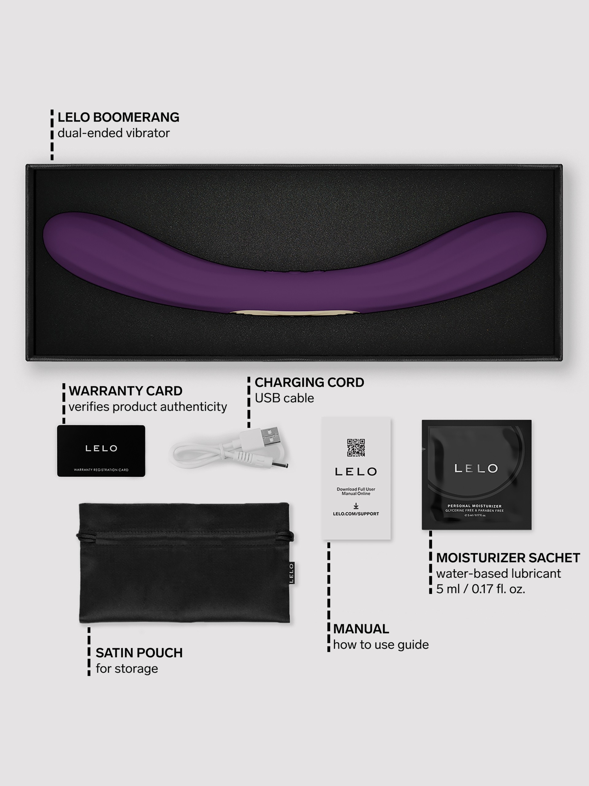Lelo Boomerang App Controlled Double-Ended G-Spot Vibrator, Purple, hi-res
