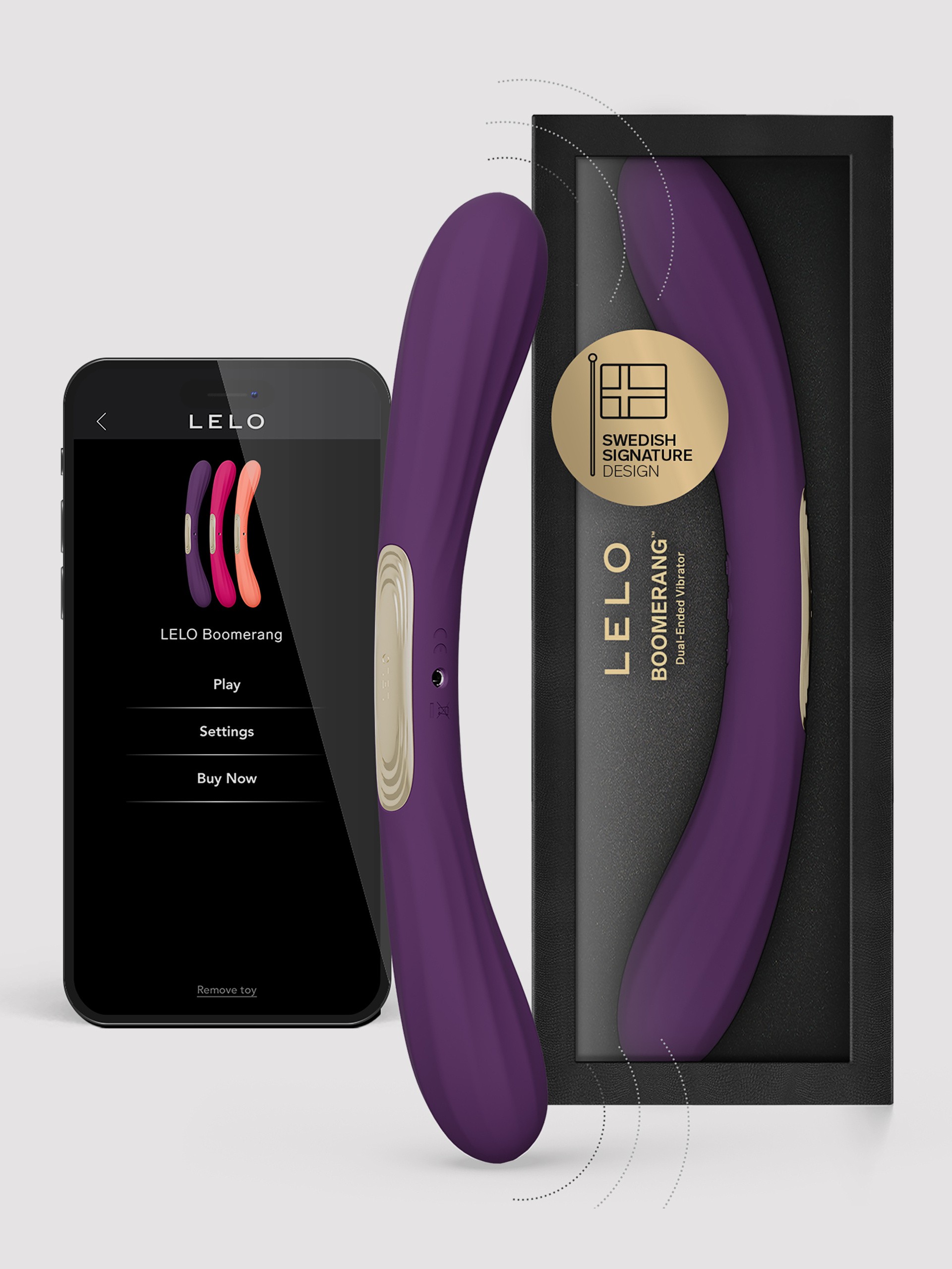 Lelo Boomerang App Controlled Double-Ended G-Spot Vibrator, Purple, hi-res