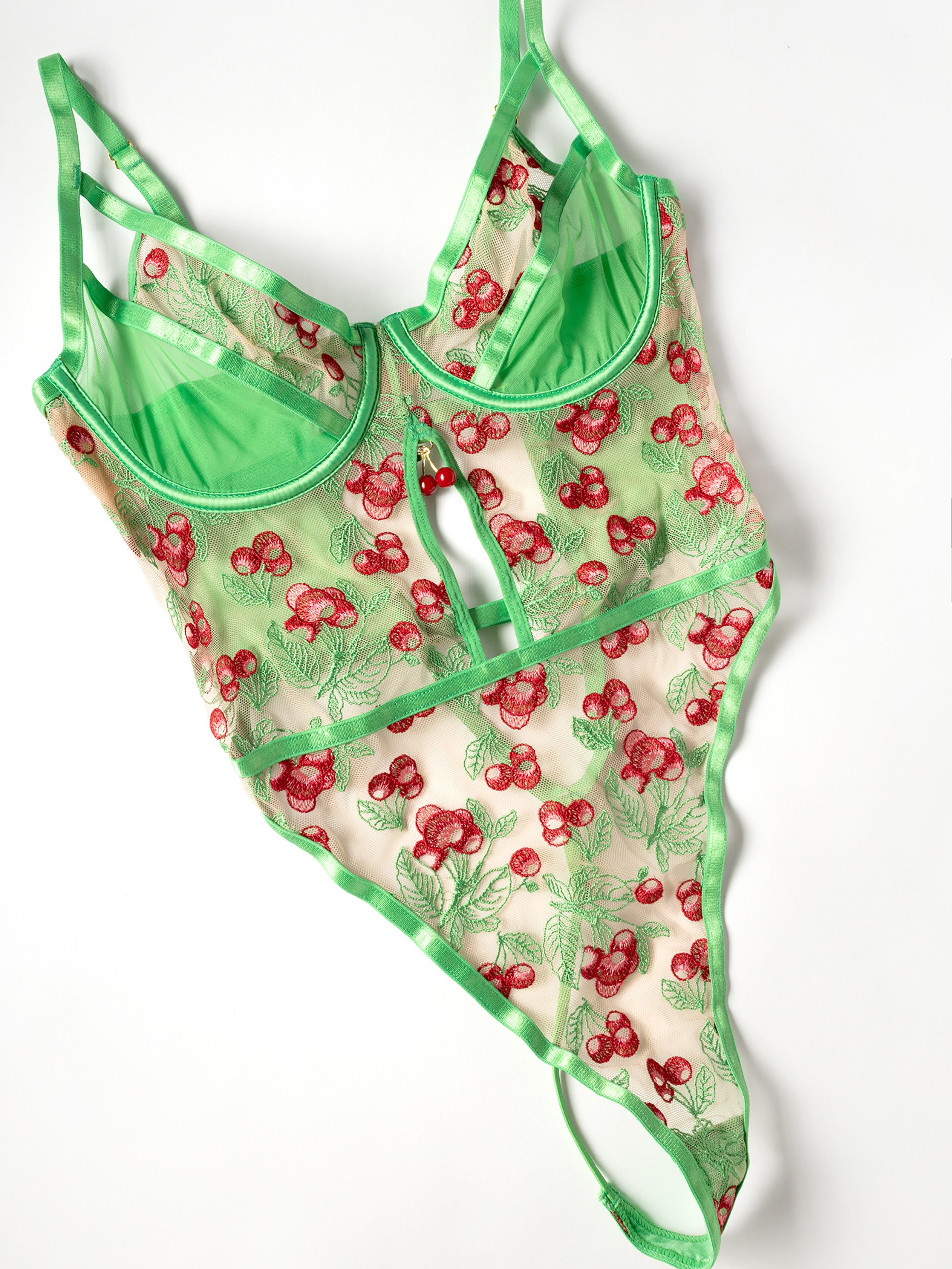 Oh La La Cheri Cherry Embroidered Underwired Body, Green, hi-res