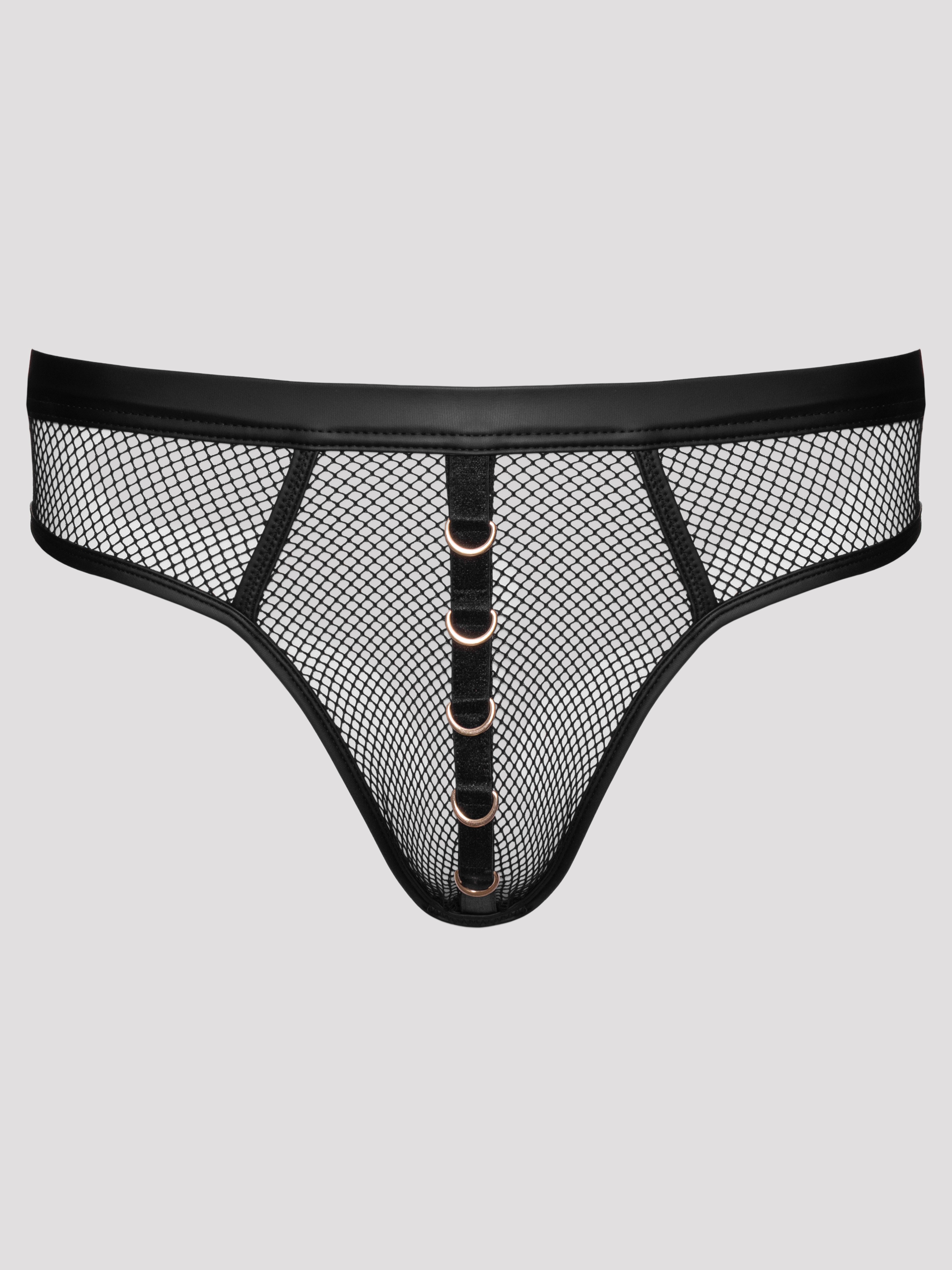 Svenjoyment Wetlook Fishnet Thong, Black, hi-res
