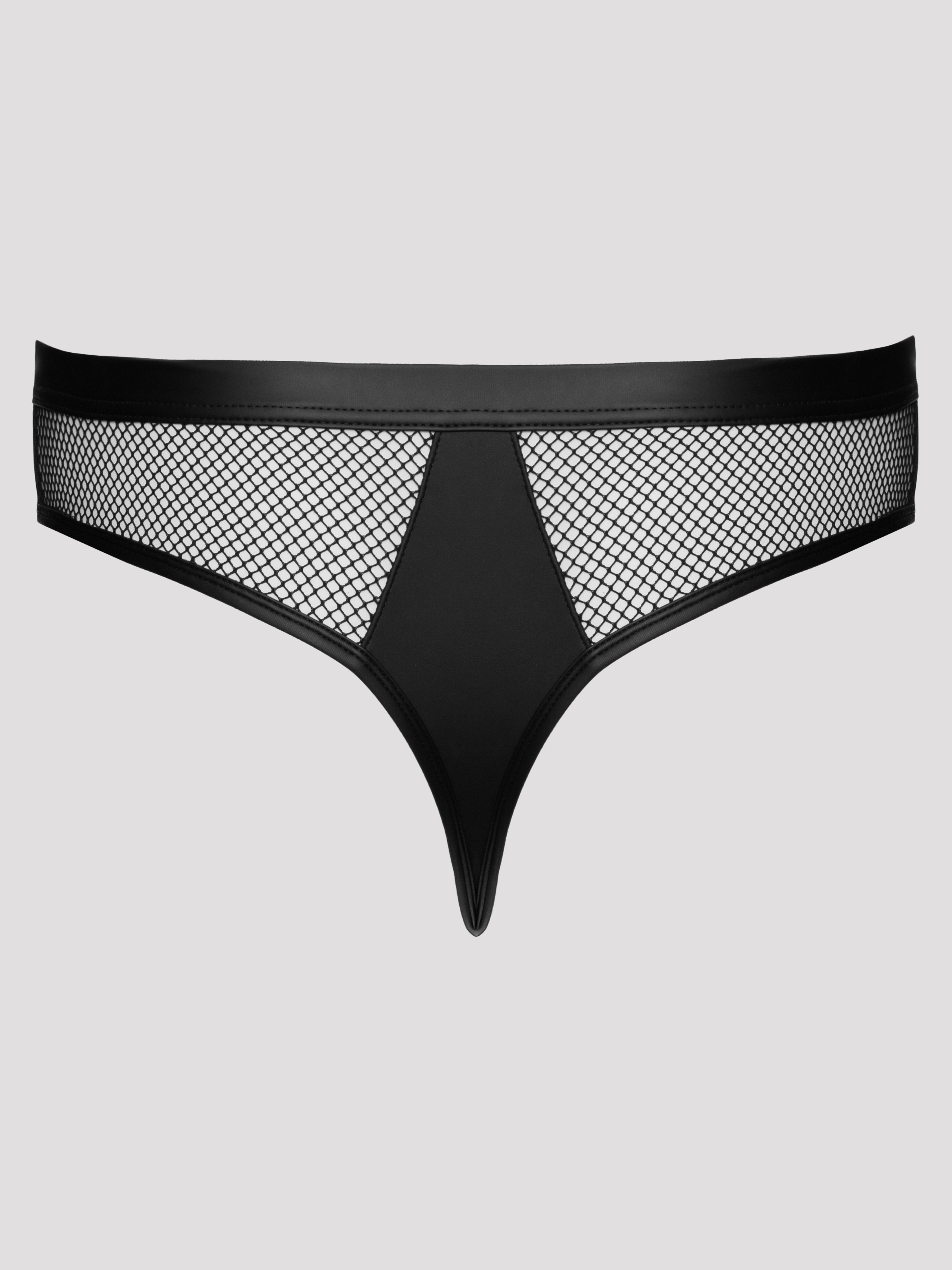 Svenjoyment Wetlook Fishnet Thong, Black, hi-res