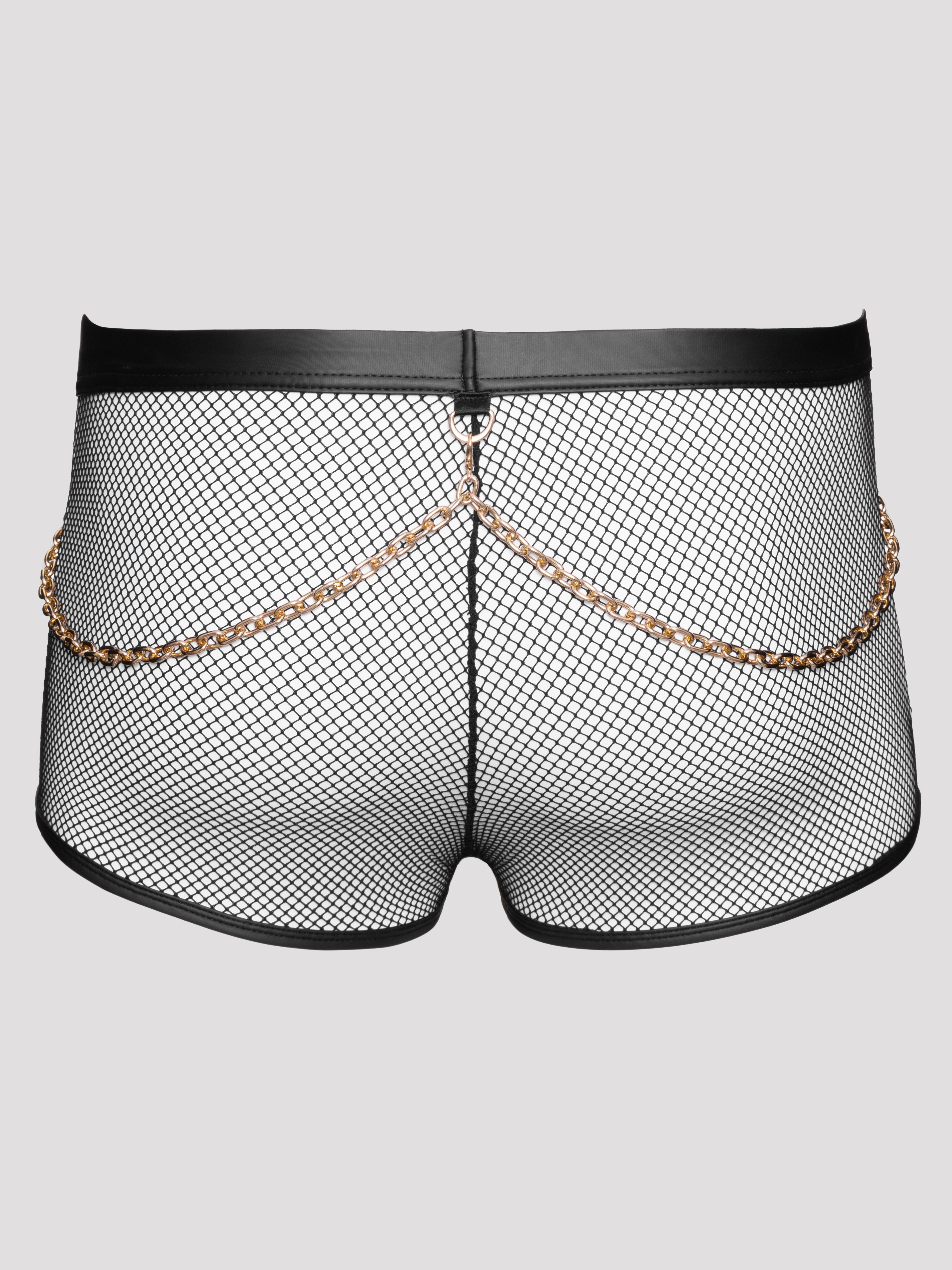 Svenjoyment Wetlook Fishnet Chain Zip Boxers, Black, hi-res