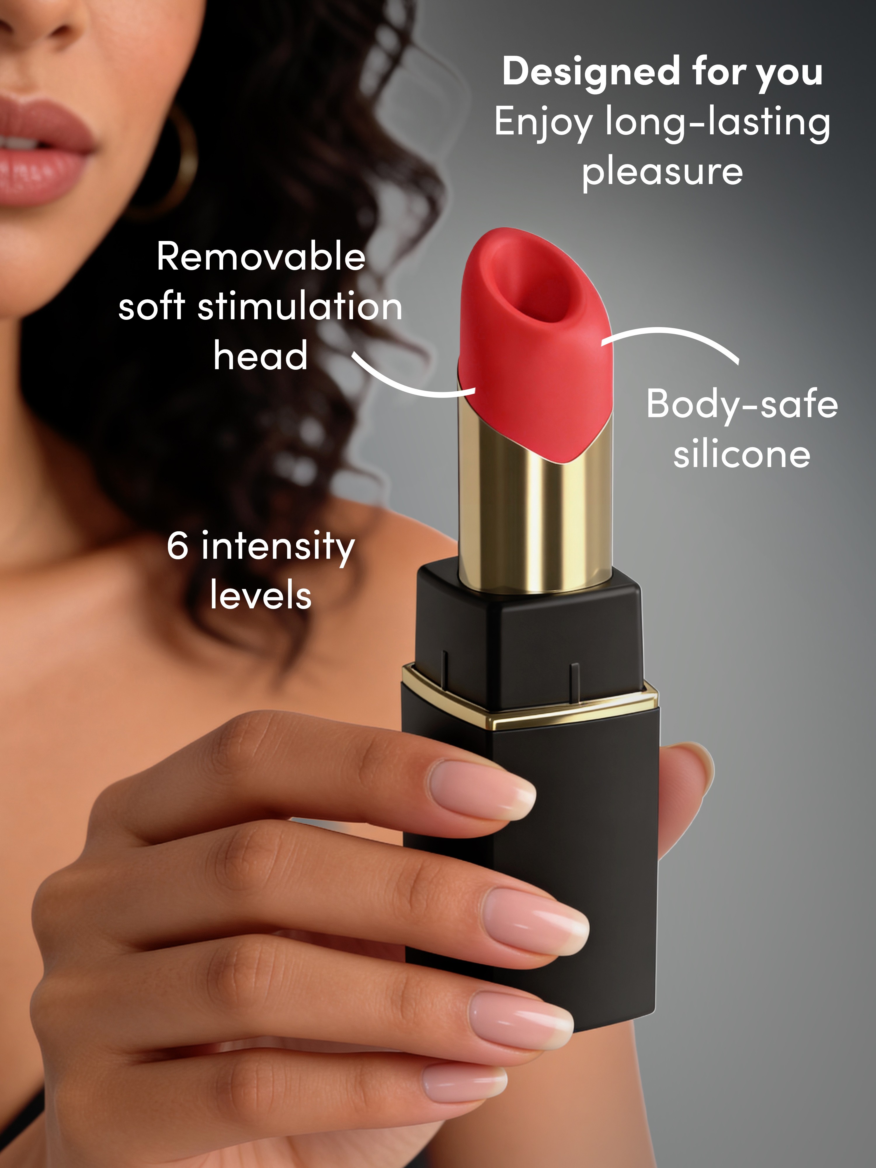 Womanizer Beauty Black and Gold Lipstick Clitoral Stimulator, Black, hi-res