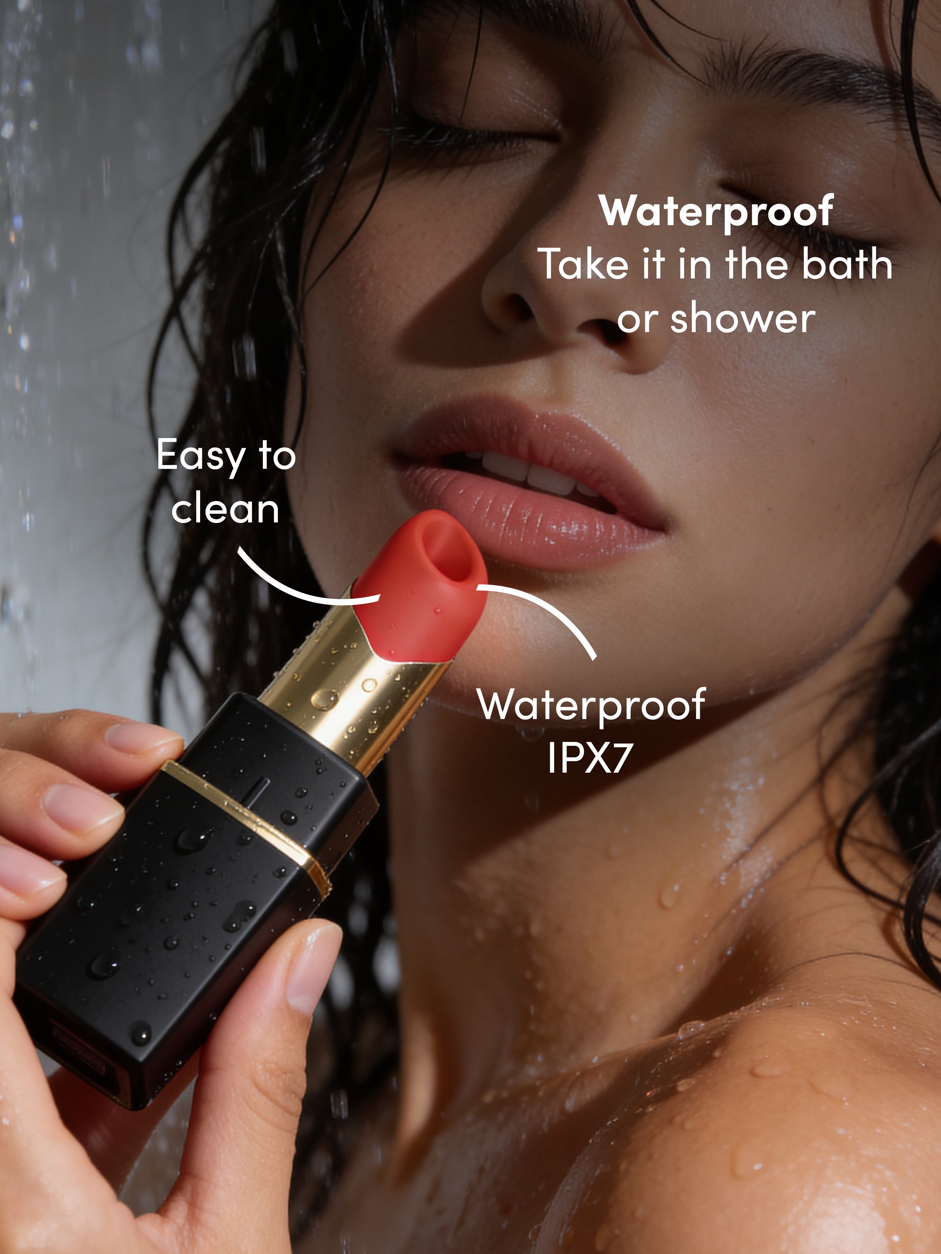 Womanizer Beauty Black and Gold Lipstick Clitoral Stimulator, Black, hi-res