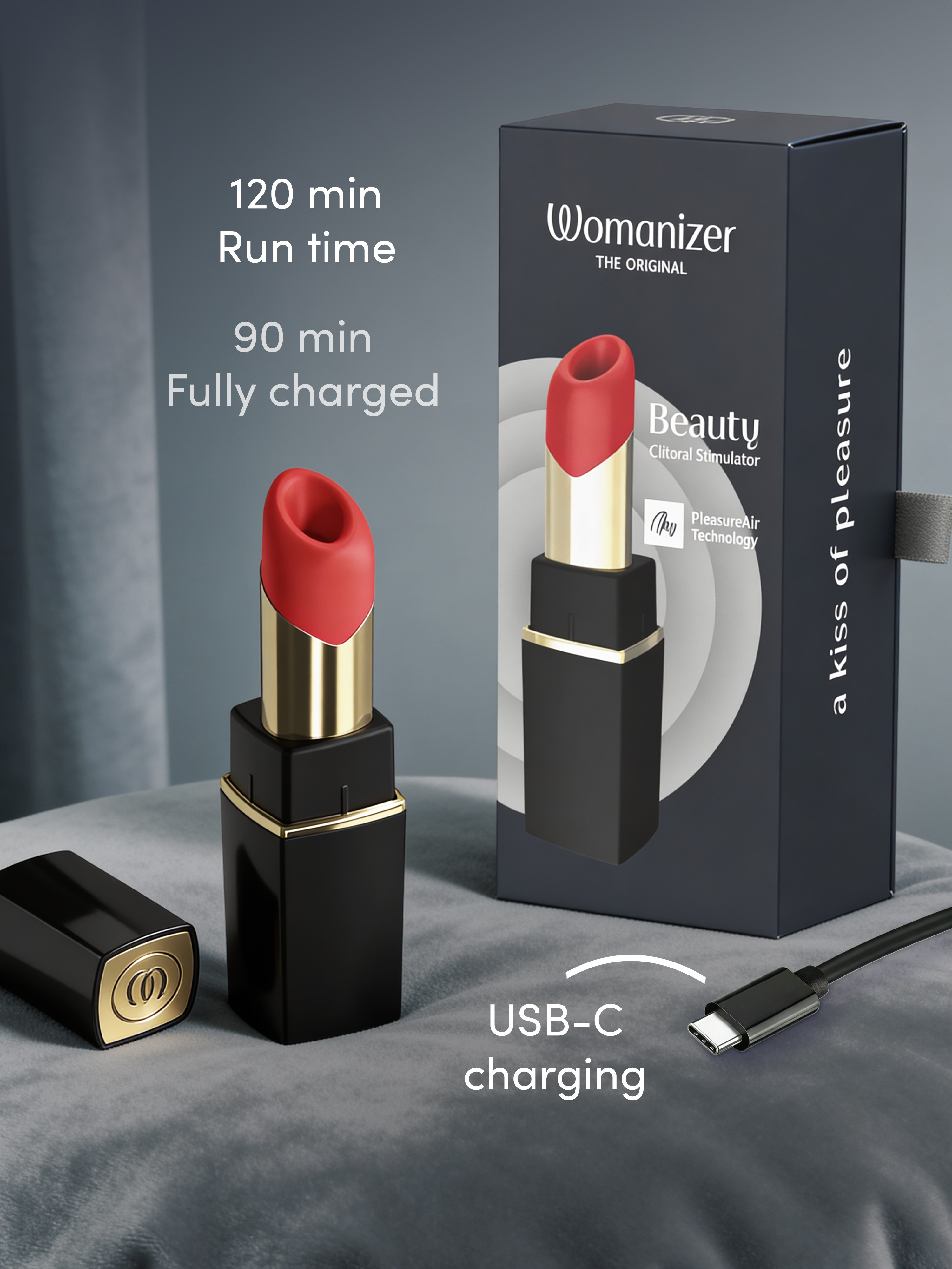 Womanizer Beauty Black and Gold Lipstick Clitoral Stimulator, Black, hi-res