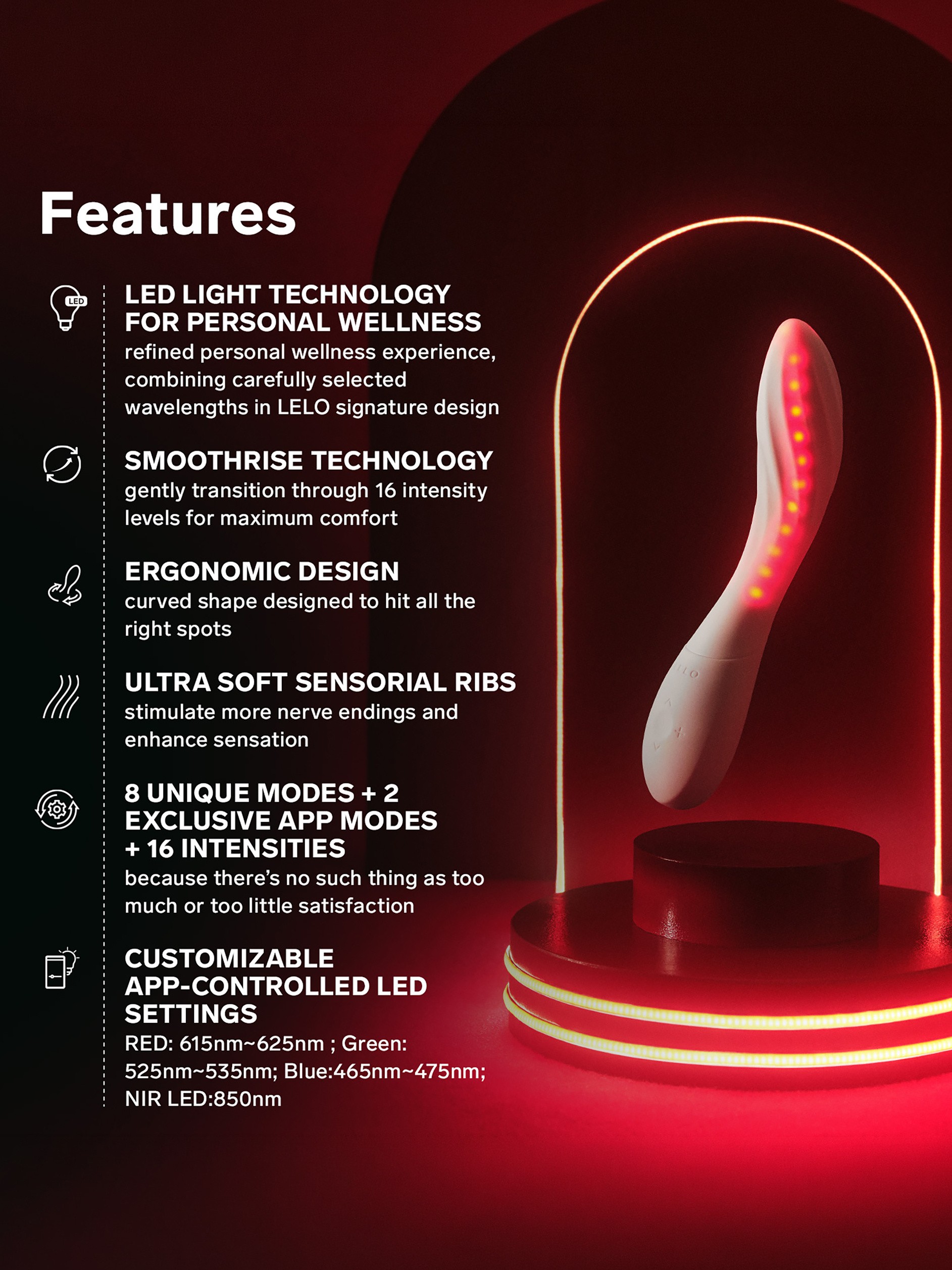 Lelo Mona Spectra App Controlled Red Light Intimate Massager, White, hi-res