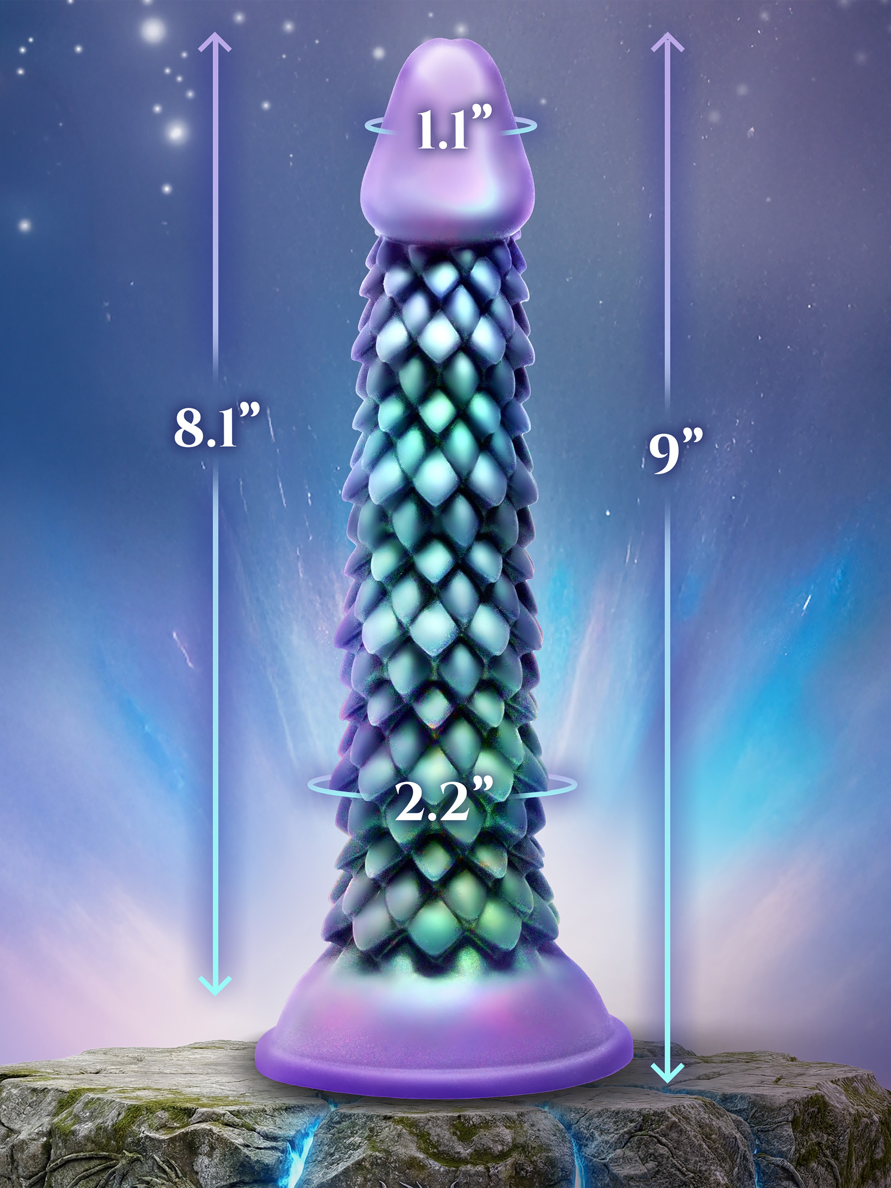 Creature Cocks Eryndor Textured Silicone Dildo 8 Inch, Purple, hi-res