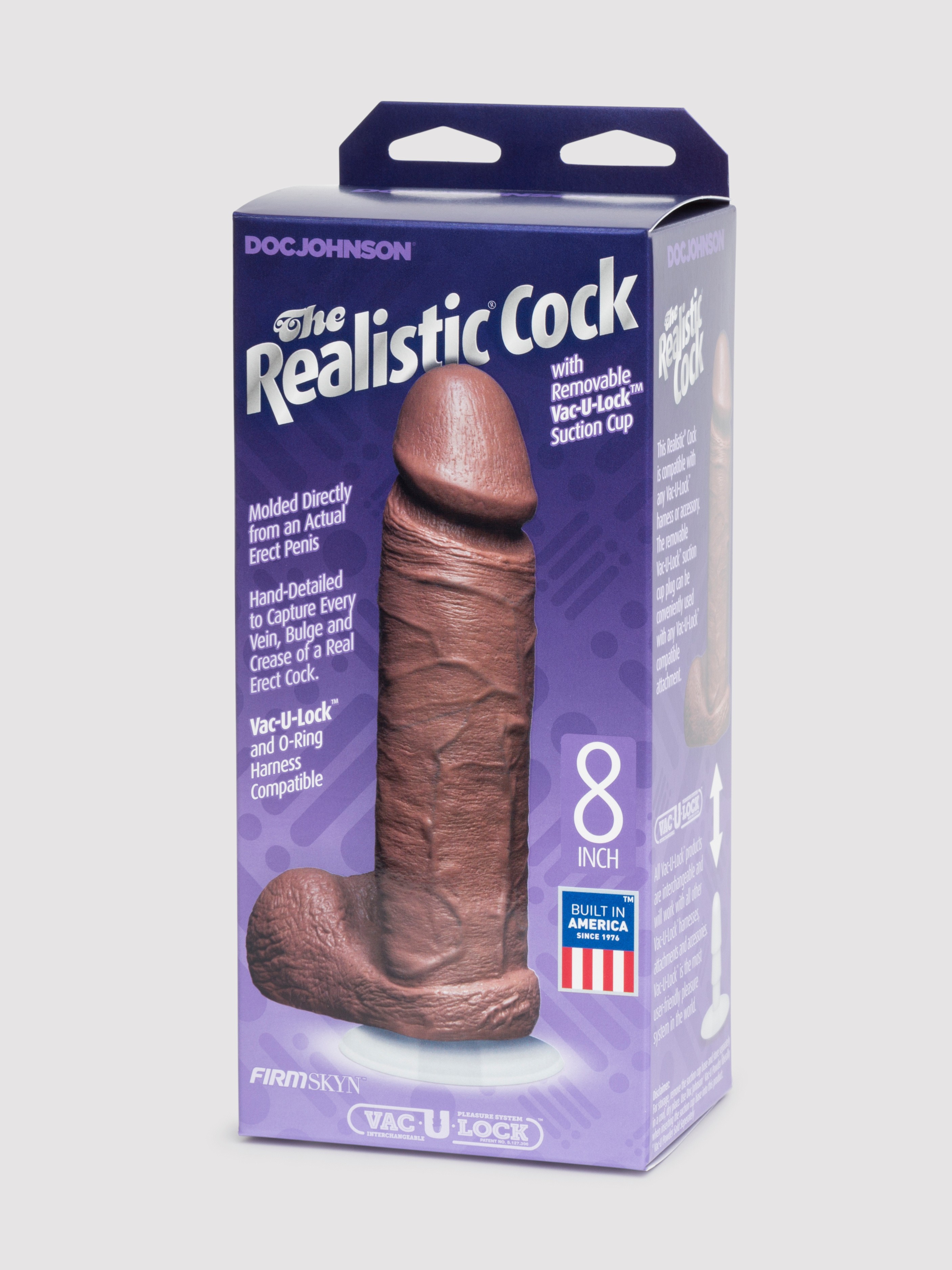 Doc Johnson Realistic Vac-U-Lock Dildo 8 Inch, Flesh Brown, hi-res