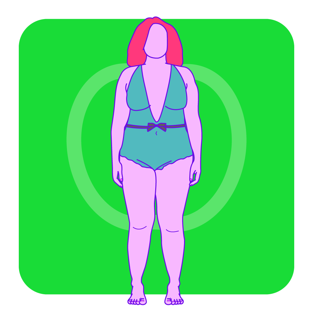 An illustration of a woman with an apple body shape in lingerie.