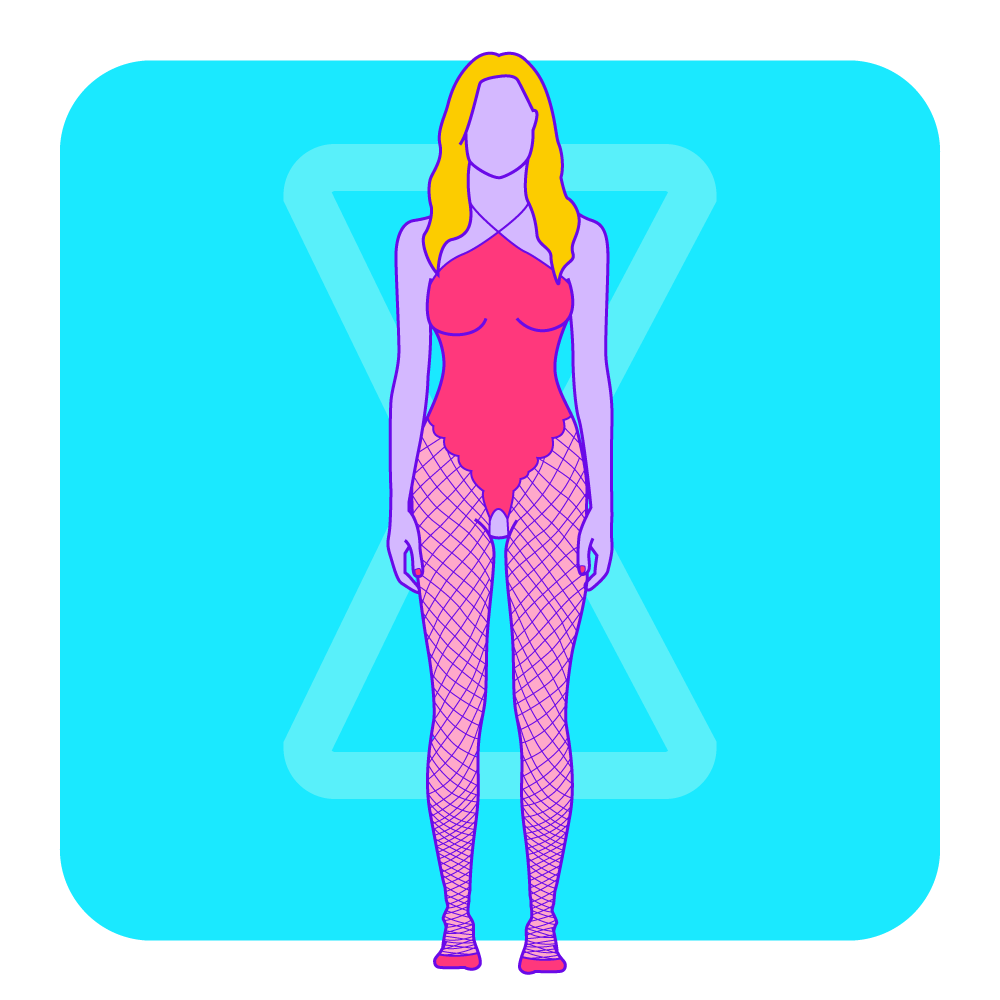 An illustration of a woman with an hourglass body shape in lingerie.