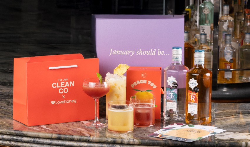 A photograph of various alcohol-free spirits and mocktails created from an event for the Clean Co and Lovehoney collaboration.