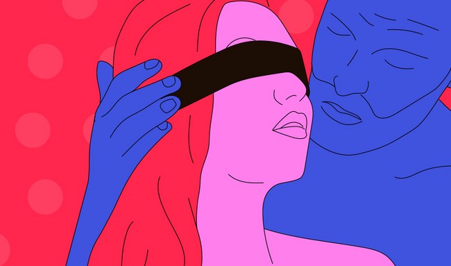 Illustration of a couple wearing a blindfold