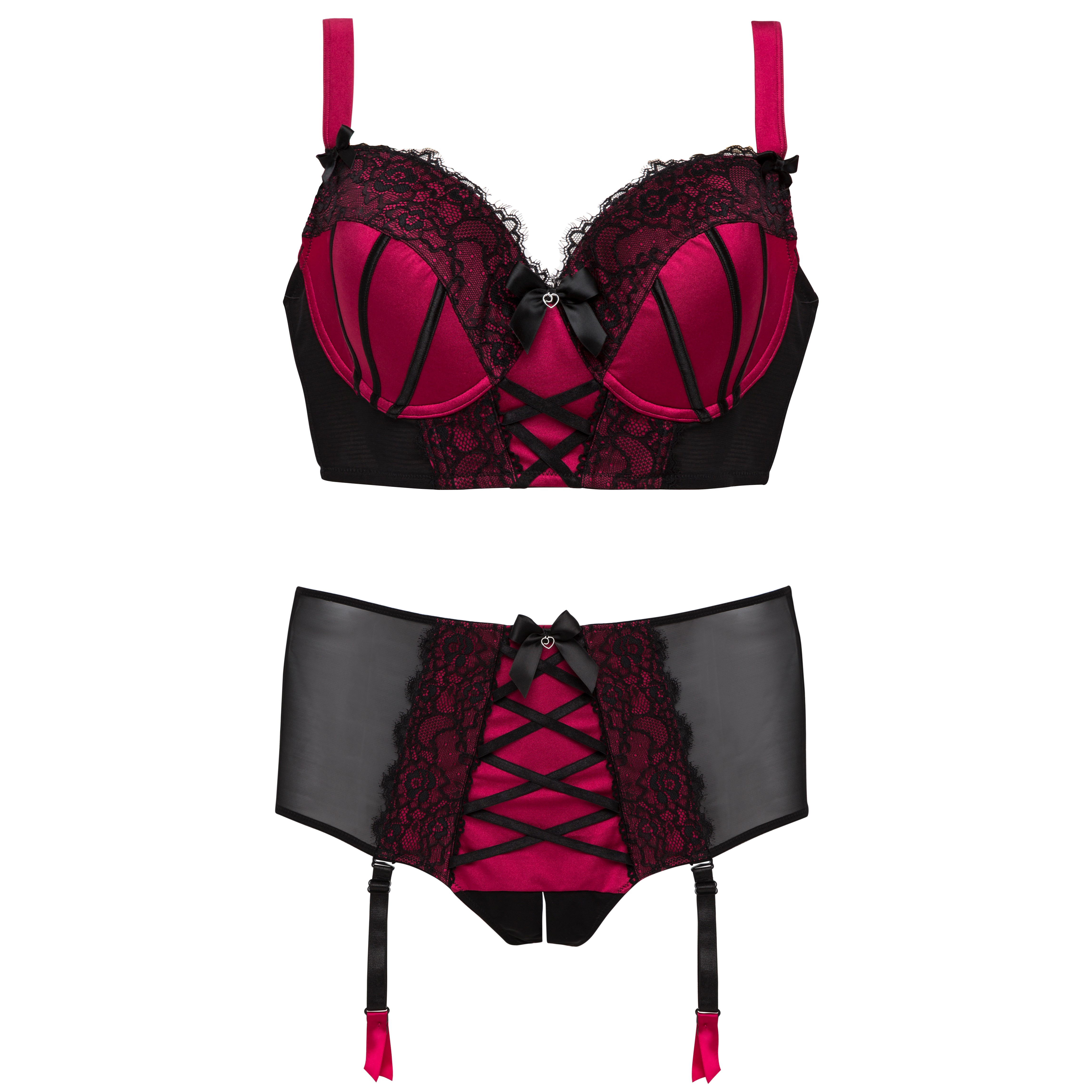 Lovehoney Plus Size Boudoir Belle Cherry Push-Up Longline Bra Set