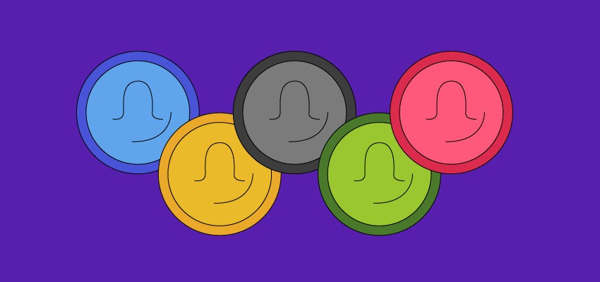 An illustration of the five Olympic rings, shaped to look like condoms.