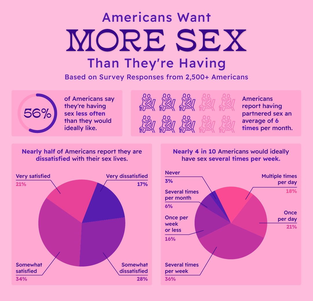 An illustrated pie chart explaining the 2500+ survey responses for 'Americans want more sex than they're having'.