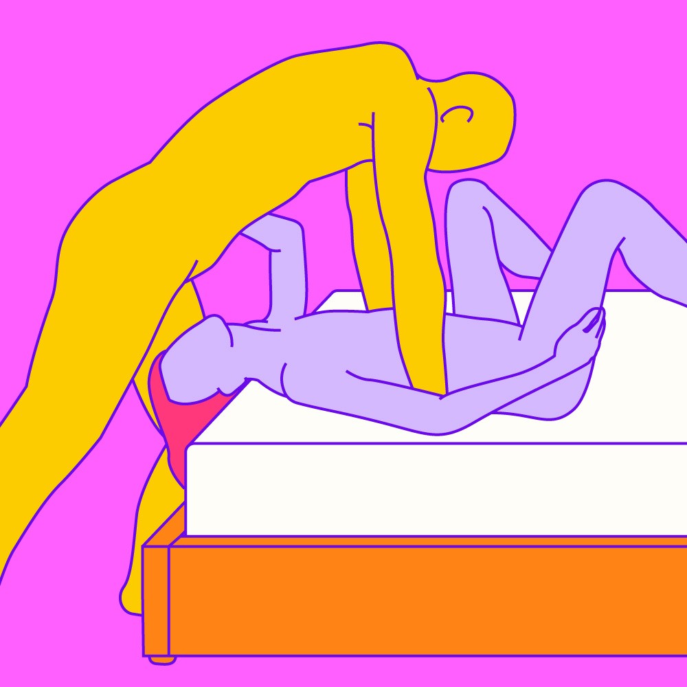 A naked illustrated couple in an upside down oral sex position on a bed.