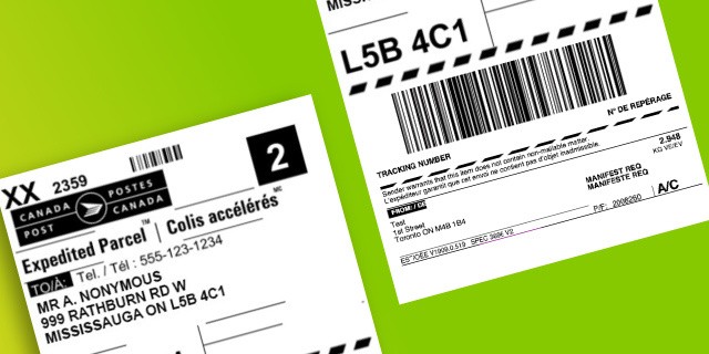 Discreet address labels on green background