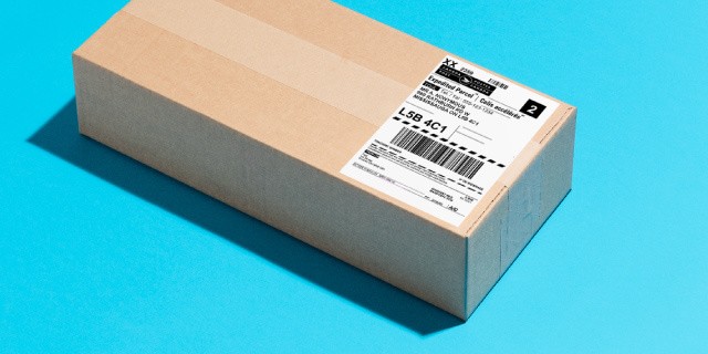 Plain brown box on blue background