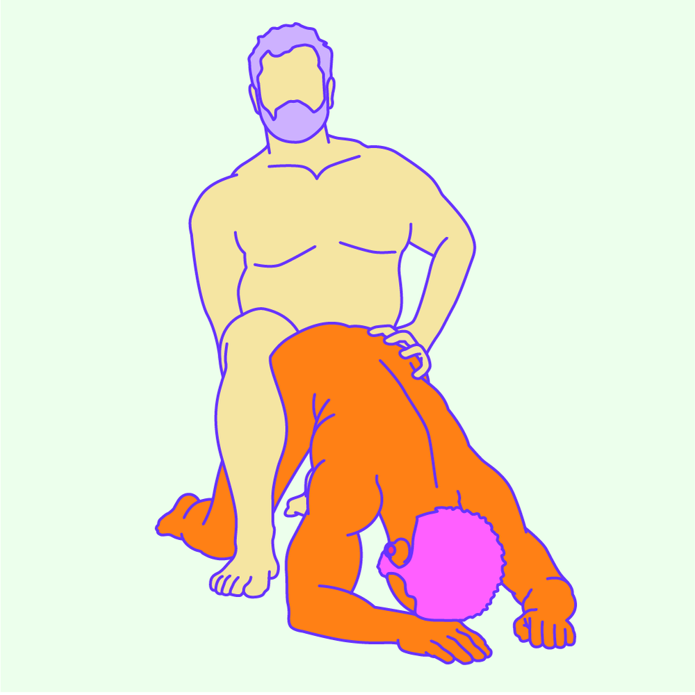 A naked illustrated couple in a rear-entry penetration sex position.