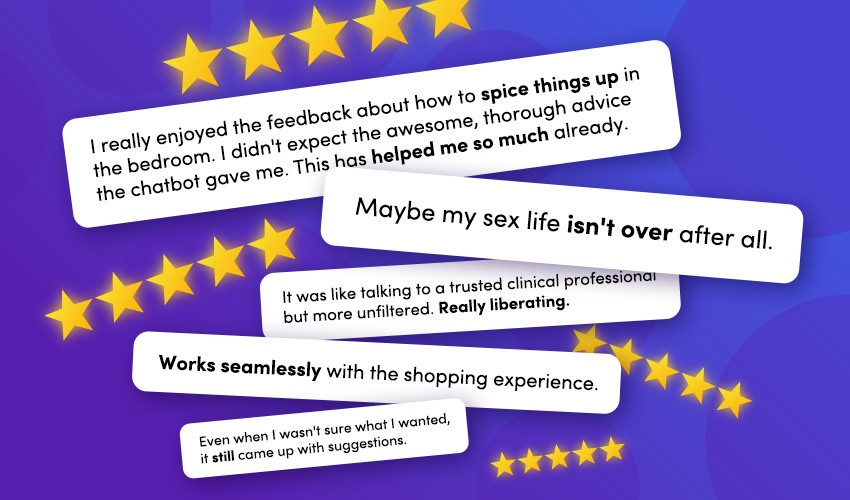 A collection of positive user reviews on a purple background