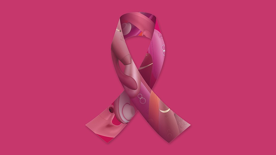 Breast cancer ribbon with Womanizer toys overlayed